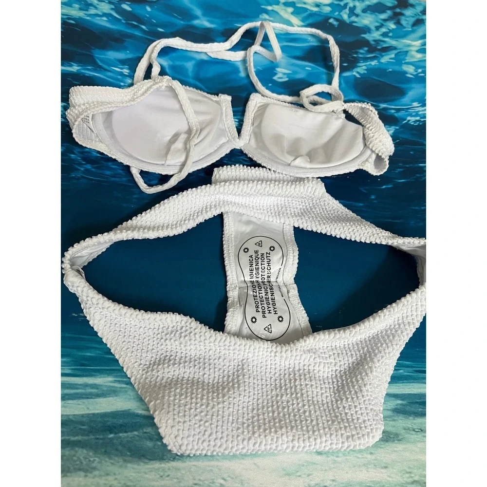 ☀️White Smocked Underwire Bikini Set High Cut Cheeky Two Piece Swimsuit